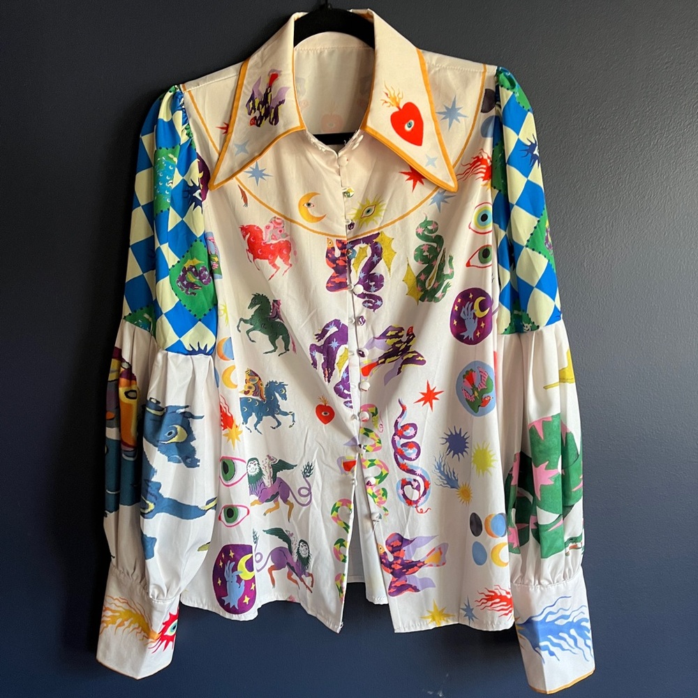 Colorful Graphic Button-Up Shirt